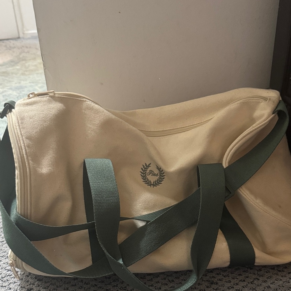 PINK Victoria's Secret Cream and Green Travel Bag